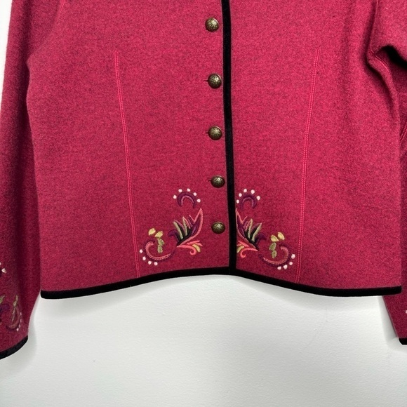 Icelandic Design red floral design wool button front sweater jacket - Picture 2 of 9